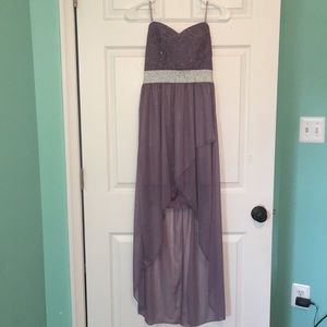 Purple strapless high low prom / homecoming dress
